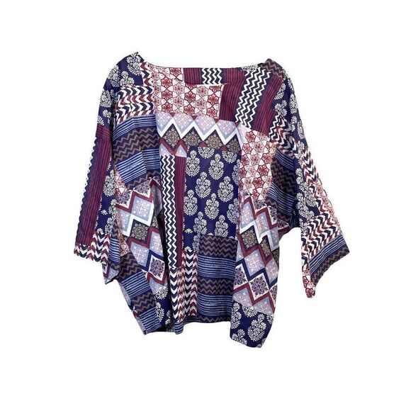 J. Jill boxy patchwork print organic cotton top blouse Size L boho lagenlook flo - Picture 2 of 8